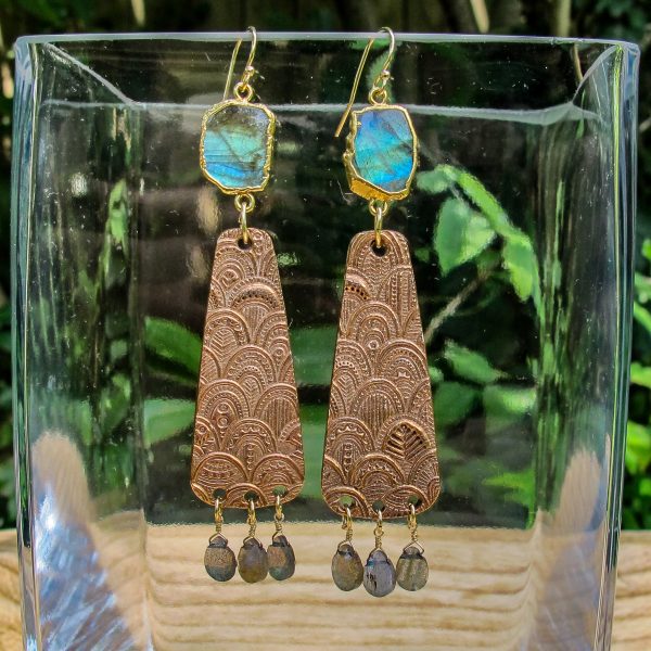 Hand Textured Bronze with Labradorite Stone Earrings