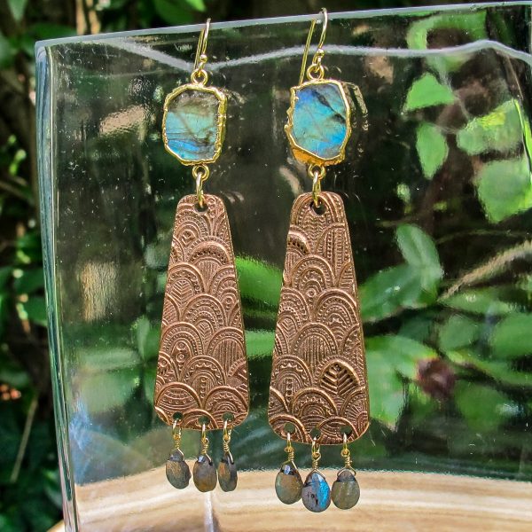 Hand Textured Bronze with Labradorite Stone Earrings - Image 4