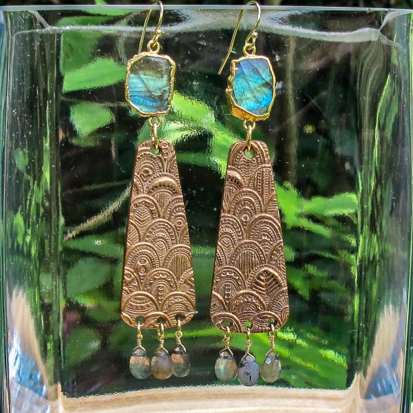 Hand Textured Bronze with Labradorite Stone Earrings - Image 3