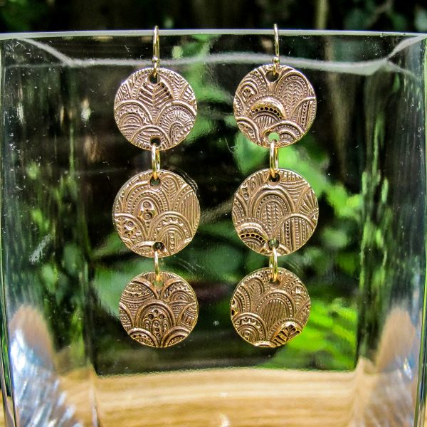 Hand Textured Triple Circle Bronze Earrings