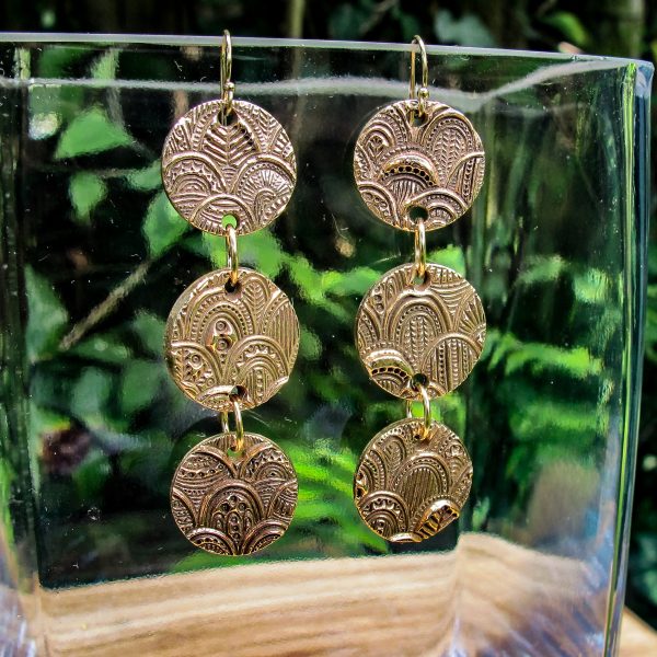 Hand Textured Triple Circle Bronze Earrings - Image 2