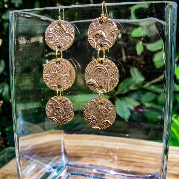 Hand Textured Triple Circle Bronze Earrings - Image 3