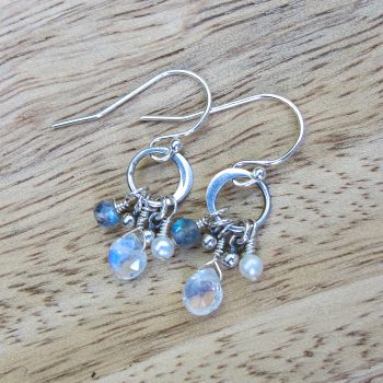 Moonstone, Labradorite & Pearl Earrings