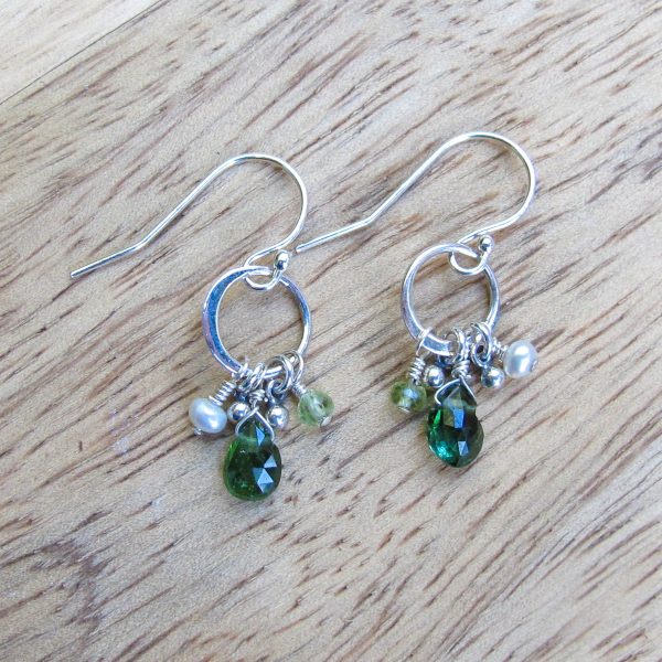 Green Tourmaline, Peridot, & Pearl Earrings