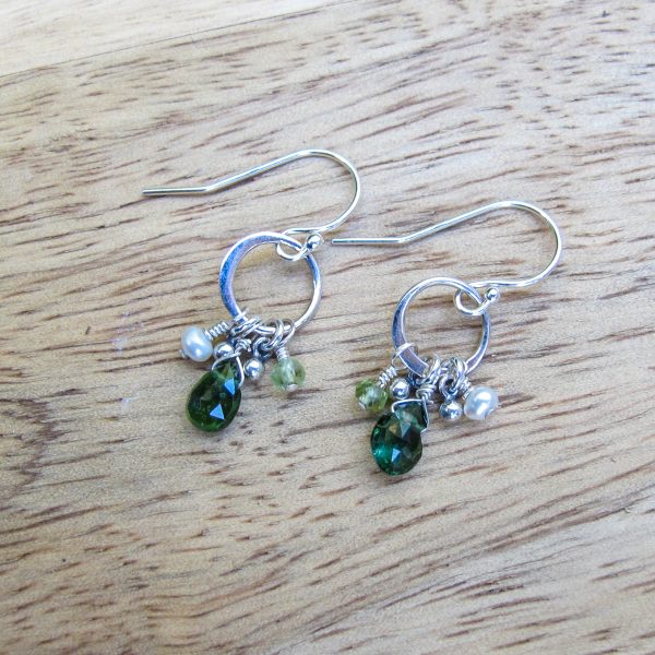 Green Tourmaline, Peridot, & Pearl Earrings - Image 2