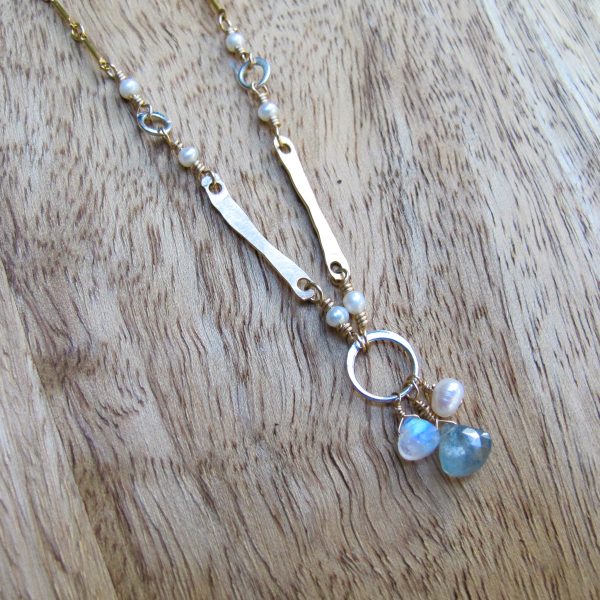 Sticks & Stones Blue Sapphire, Moonstone & Pearl Artisan Necklace - Image 3