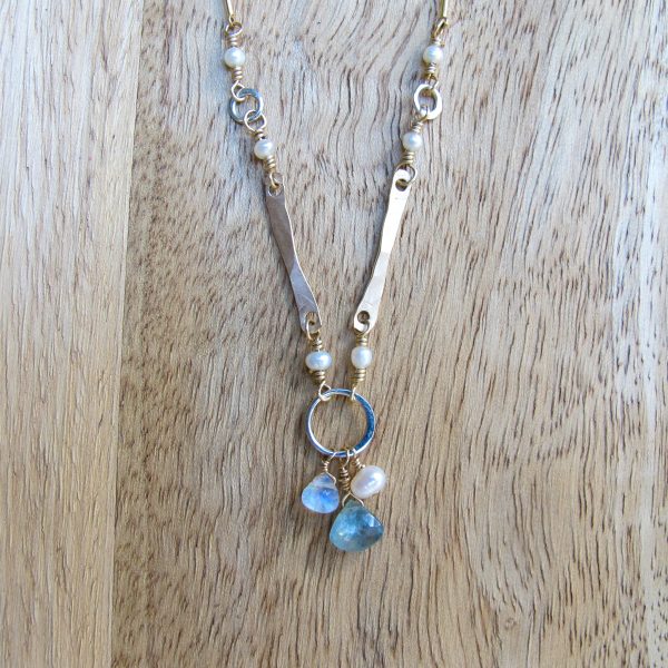 Sticks & Stones Blue Sapphire, Moonstone & Pearl Artisan Necklace
