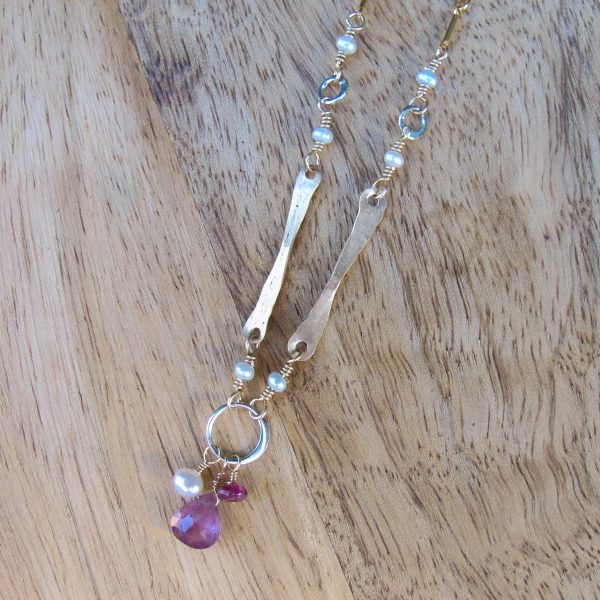 Sticks & Stones Mauve Pink Sapphire, Pearl & Pink Tourmaline Artisan Necklace