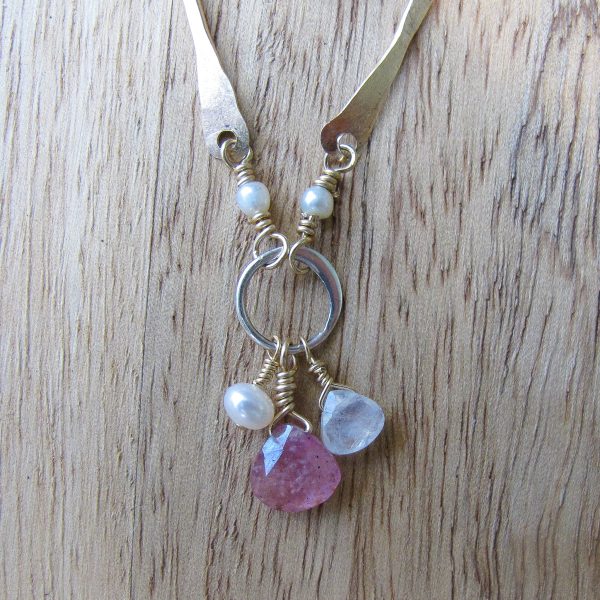 Sticks & Stones Pink Sapphire, Pearl & Moonstone Artisan Necklace - Image 2