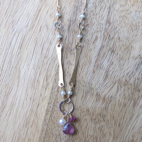 Sticks & Stones Mauve Pink Sapphire, Pearl & Pink Tourmaline Artisan Necklace - Image 2