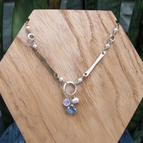 Sticks & Stones Blue Sapphire, Moonstone & Pearl Artisan Necklace - Image 7