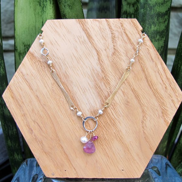 Sticks & Stones Mauve Pink Sapphire, Pearl & Pink Tourmaline Artisan Necklace - Image 3