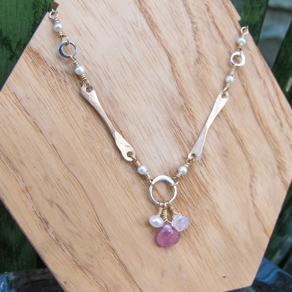 Sticks & Stones Pink Sapphire, Pearl & Moonstone Artisan Necklace - Image 4