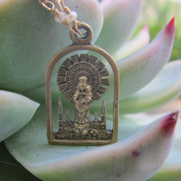 Virgin Del Pilar Antique Medal Necklace from Italy - Image 2
