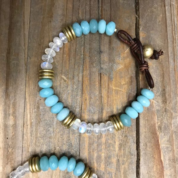 Amazonite & AAA Moonstone Leather Gemstone Bracelet