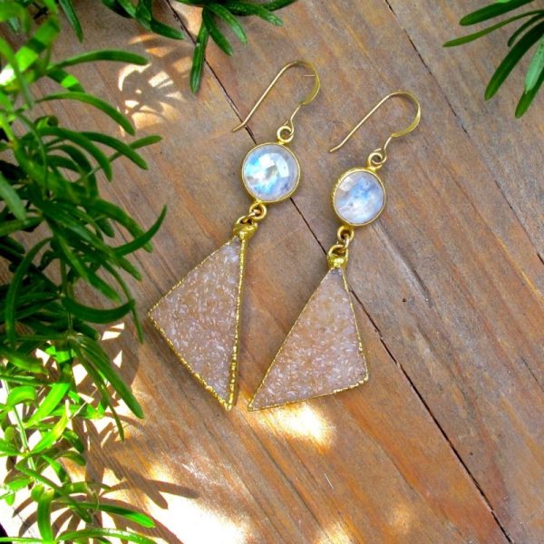 Moonstone and Druzy Earrings