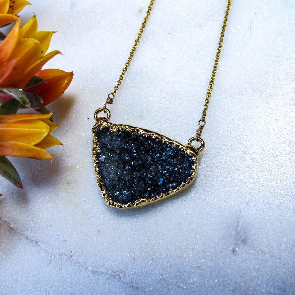 Black Druzy "Smile" Necklace