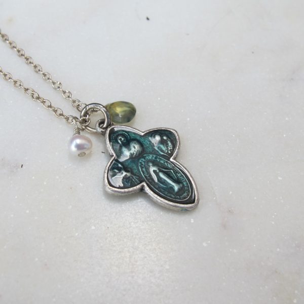 Antique Four Way Cross Blue Enamel Protection Medal on Sterling Silver Chain - Image 2