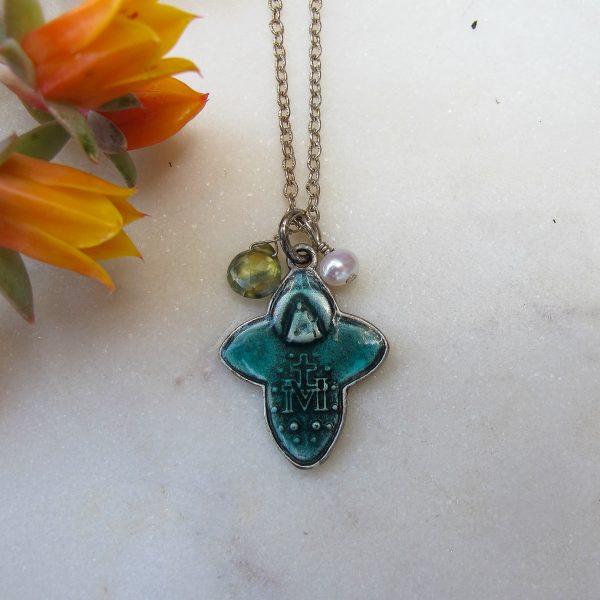 Antique Four Way Cross Blue Enamel Protection Medal on Sterling Silver Chain - Image 4