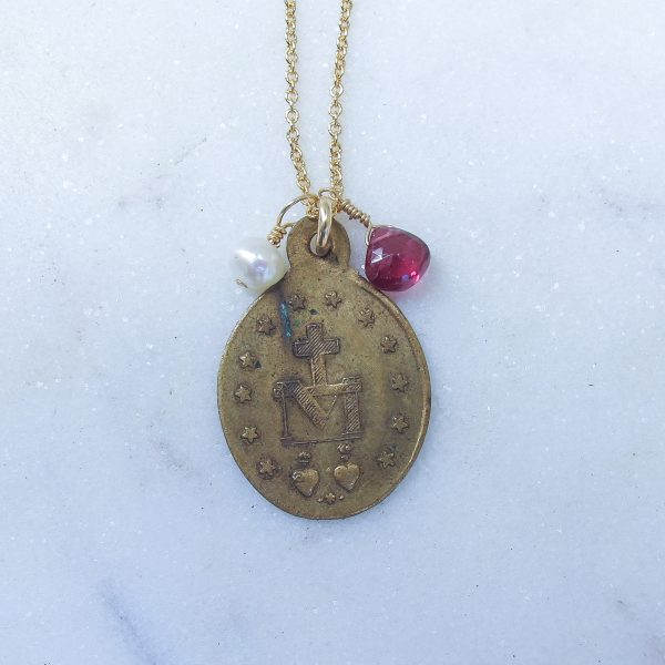 Antique Miraculous Mary Antique Necklace with Pearl & Garnet - Image 3