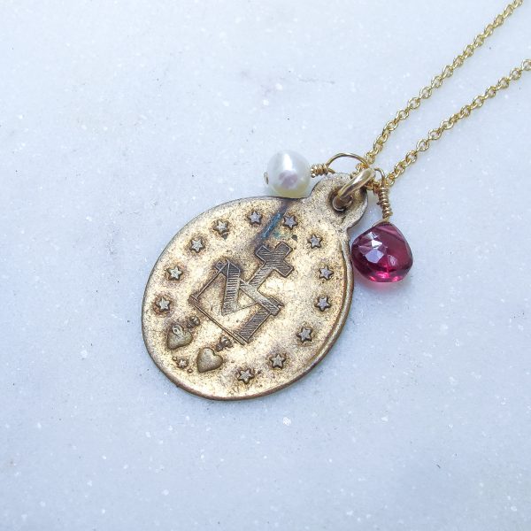 Antique Miraculous Mary Antique Necklace with Pearl & Garnet - Image 2