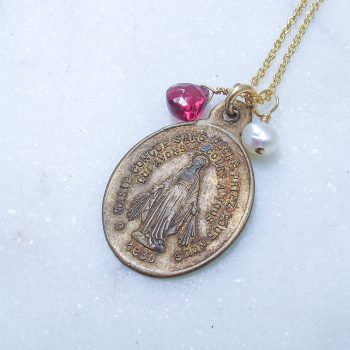 Antique Miraculous Mary Antique Necklace with Pearl & Garnet