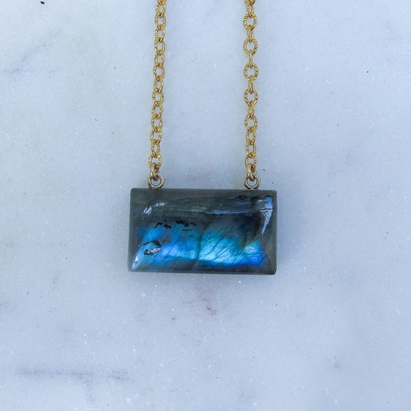Marin Labradorite Bar Necklace on Gold Filled Chain - Image 3