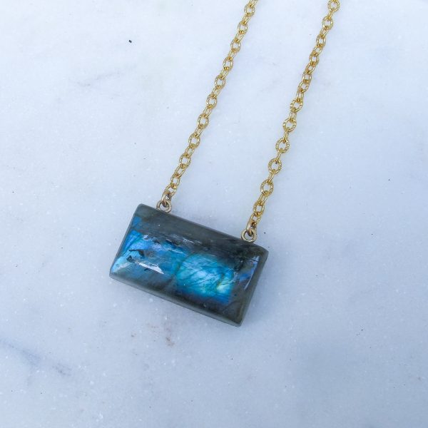 Marin Labradorite Bar Necklace on Gold Filled Chain - Image 2