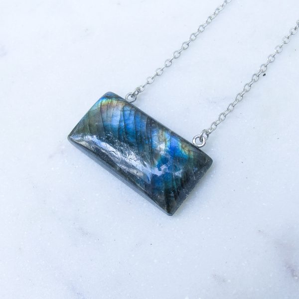 Marin Labradorite Bar Necklace on Sterling Silver Chain - Image 4