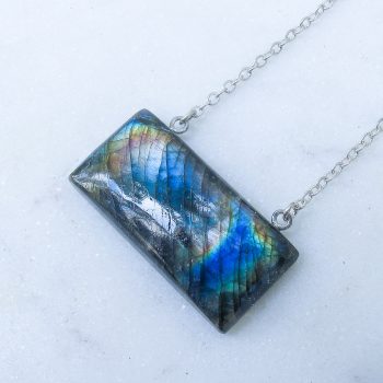 Marin Labradorite Bar Necklace on Sterling Silver Chain