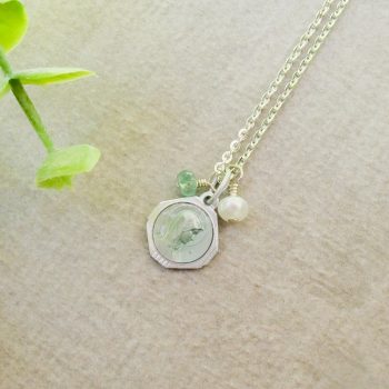 Mother Mary & Lourdes Green Enamel Medal on Sterling Silver Chain