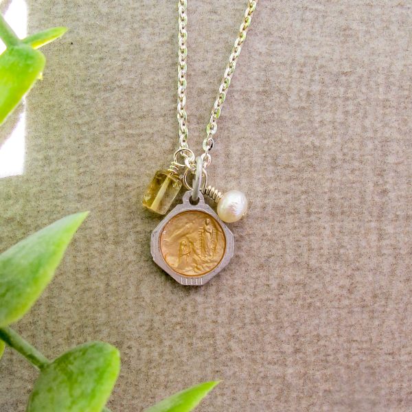 Mother Mary & Lourdes Peach Enamel Medal on Sterling Silver Chain - Image 3
