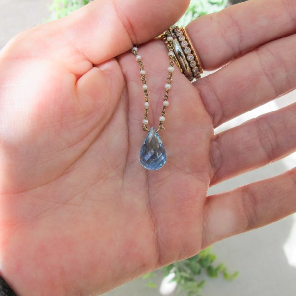 Swiss Blue Topaz Necklace on Baby Freshwater Pearl Chain - Image 3