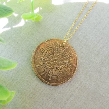 Hand Textured Sea Urchin Medal Necklace on Gold Filled Chain