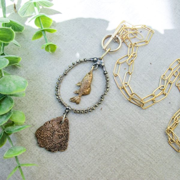 Rustic Elegance Two-Tone Fish Pendant Necklace - Image 2