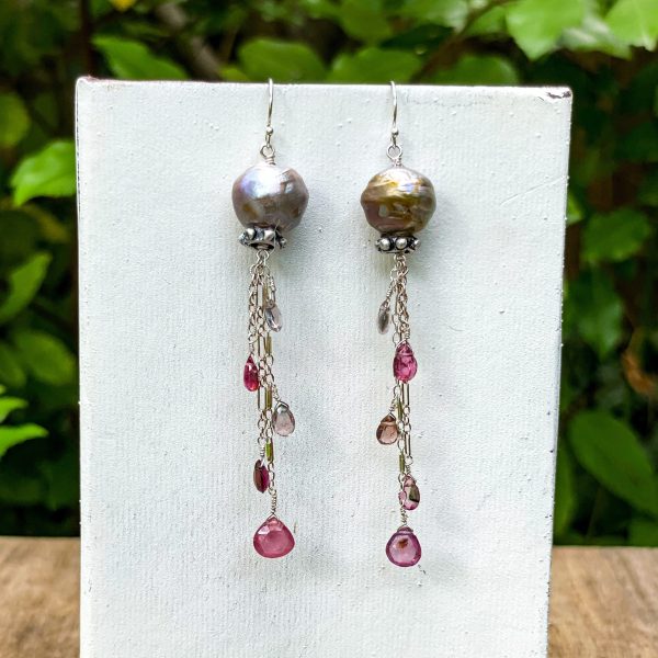 Pearl, Tourmaline, & Sapphire Earrings