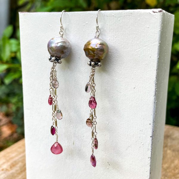 Pearl, Tourmaline, & Sapphire Earrings - Image 2