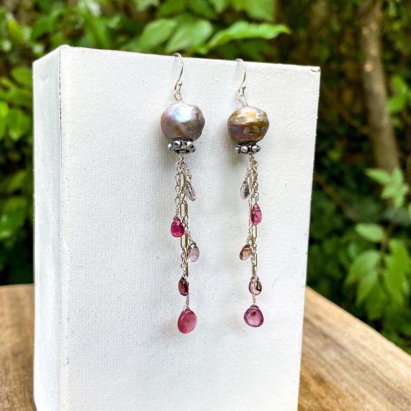 Pearl, Tourmaline, & Sapphire Earrings - Image 3