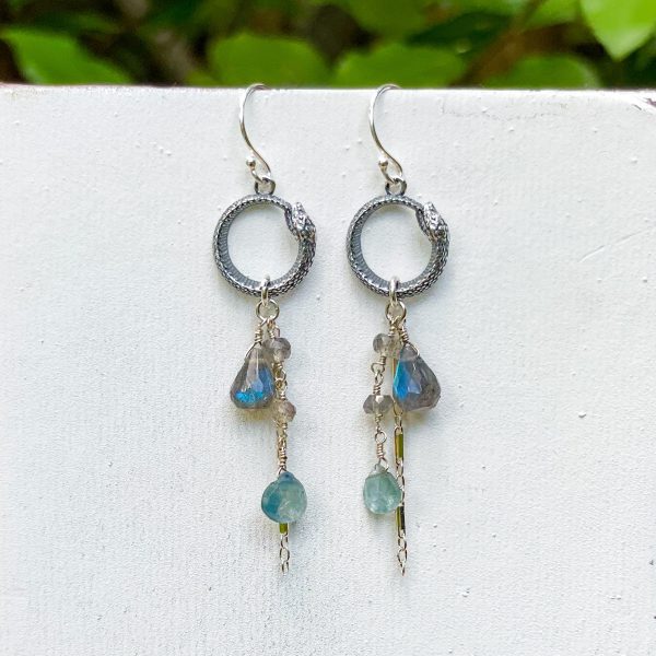 Small Sterling Silver Ouroboros Snake Labradorite & Sapphire