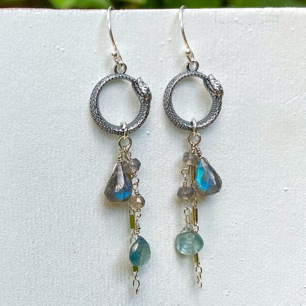 Small Sterling Silver Ouroboros Snake Labradorite & Sapphire - Image 2