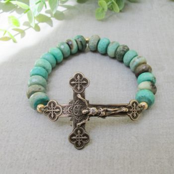 Crucifix Bracelet on Chrysoprase Stone