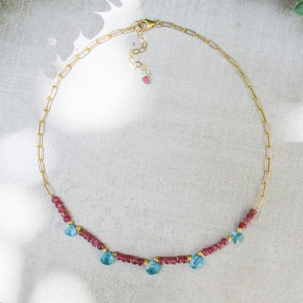 Radiant Ruby and Apatite Gold Filled Paperclip Necklace - Image 2