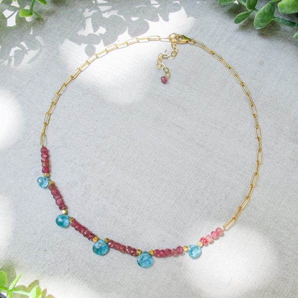 Radiant Ruby and Apatite Gold Filled Paperclip Necklace - Image 3