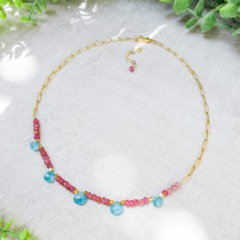 Radiant Ruby and Apatite Gold Filled Paperclip Necklace