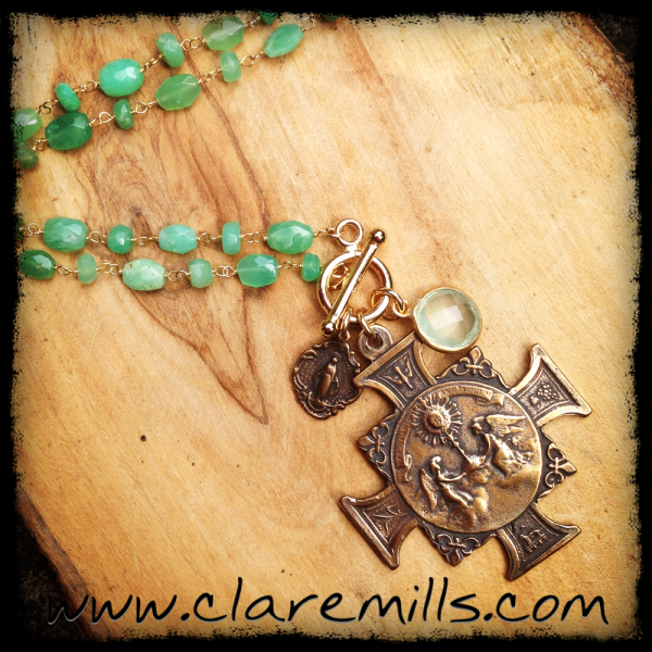 The Sacred Heart Cross on Chrysoprase