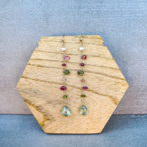 Flower Fields Cascading Earrings Pink Tourmaline & Green Amethyst - Image 4
