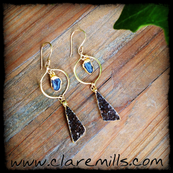 Baby Geode and Brown Druzy Earrings