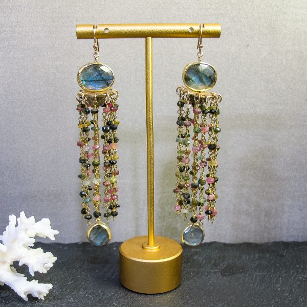 Labradorite & Tourmaline Chandelier Earrings