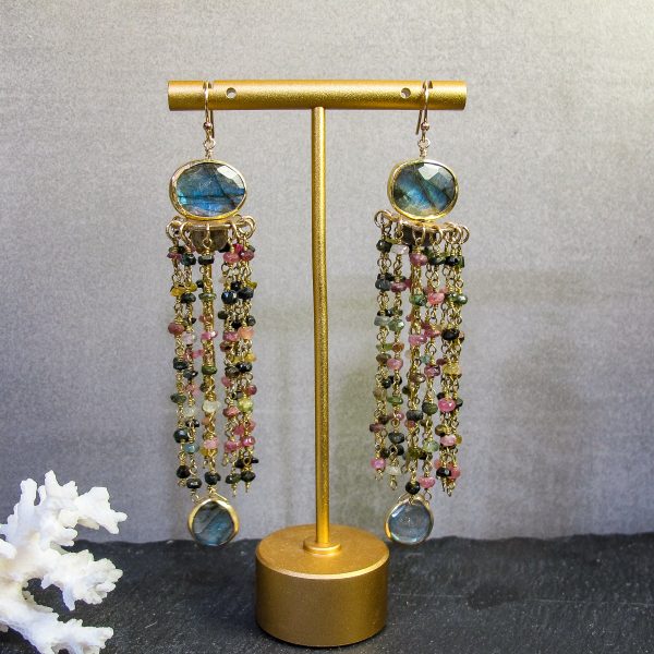 Labradorite & Tourmaline Chandelier Earrings - Image 3
