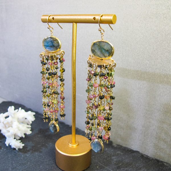 Labradorite & Tourmaline Chandelier Earrings - Image 4